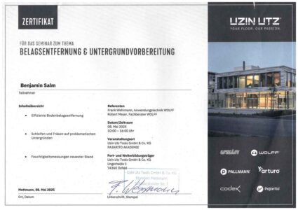 Mietgeräte für Bodensanierung mieten 21 Wolff Seminar Urkunde